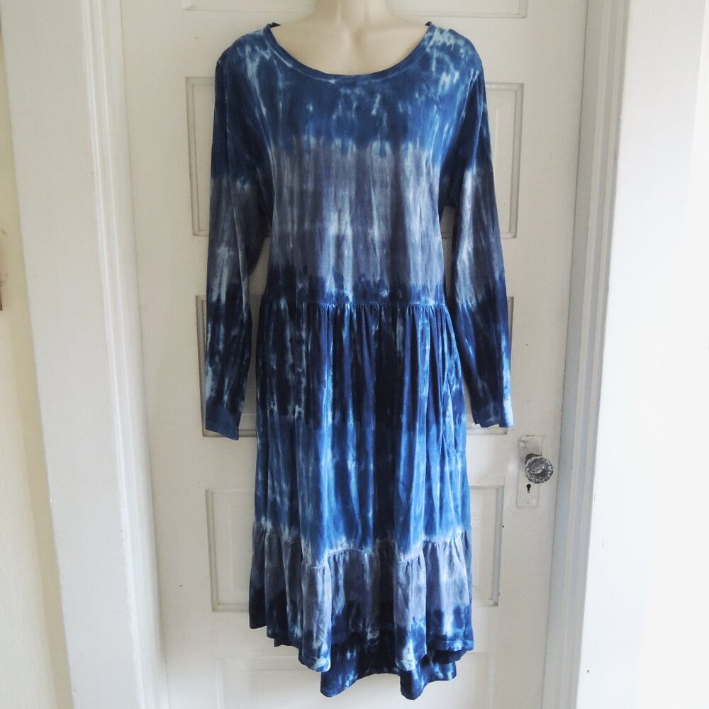 LOGO Lori Goldstein Blue Tie Dye Cotton Modal Bebe Dress L